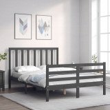 Cadru de pat cu tablie, dublu, gri, lemn masiv GartenMobel Dekor, vidaXL