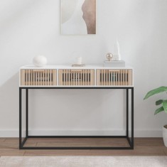vidaXL Masă consolă, alb, 105x30x75 cm, lemn prelucrat și fier