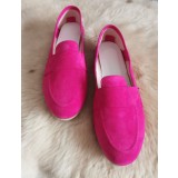 Mocasini din piele intoarsa fucsia Dori