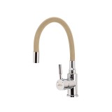 Robinet Mixer Chiuveta Leziter Corin, Bej/Crom, Gura Flexibila Rotativa 360&deg;, Corp Alama, Monocomanda