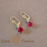 Cercei simpli si eleganti cu cristal zirconia rosu, 2.5 cm