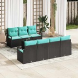 vidaXL Set de canapea cu pernă Manual 8 pcs Negru și Turcoaz poliratan 3346296