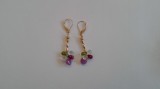 Cercei Aur 14K cu Rubin, Aquamarin, Peridot &amp; Jad Roz Natural, Briolette 8mm, 5.5cm
