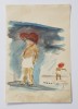 Pictura I.C. Motas, &quot;Siluete si plimbare la Agigea&quot;, 1938, acuarela/creion pe hartie, 14.2x21cm, Fata-Verso