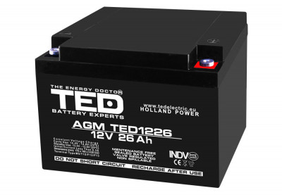 Acumulator AGM VRLA 12V 26Ah plumb acid 165x175x125 mm M5 terminal TED Battery Expert Holland foto