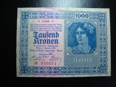 AUSTRIA 1000 KRONEN 1922 EXCELENTA foto