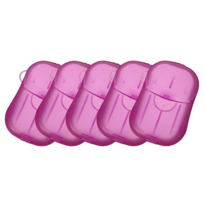 5 x Mini Cutie de Sapun din Hartie, de Unica Folosinta, Portabila, Potrivit pentru Calatorii, 100 buc, Roz