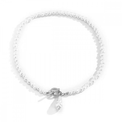 Colier cu perle pentru femei, ADM, Teardrop Pearl, alb-argintiu foto