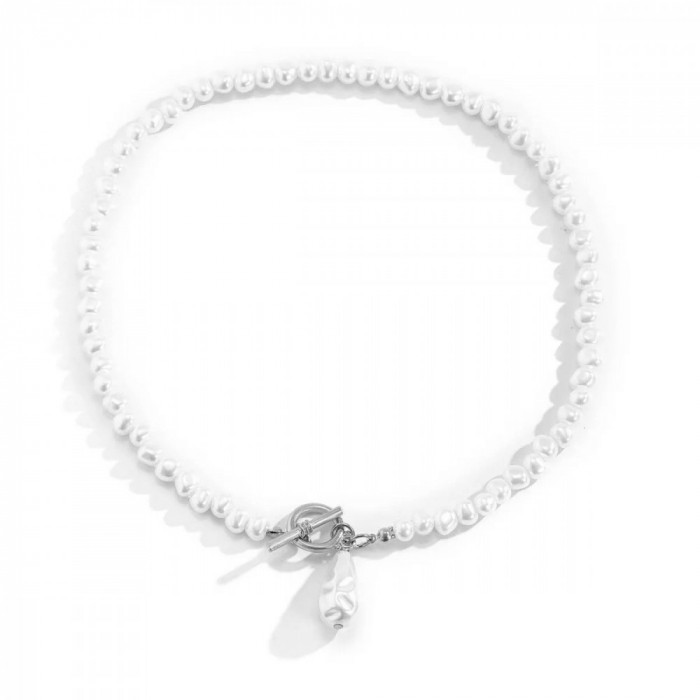 Colier cu perle pentru femei, ADM, Teardrop Pearl, alb-argintiu