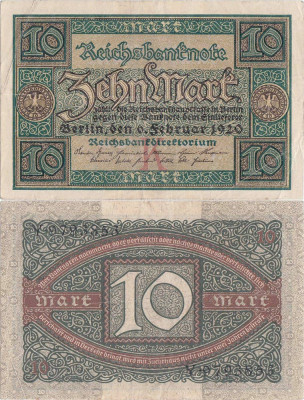 1920 (6 Februarie), 10 Mark (P-67a.1) - Germania foto