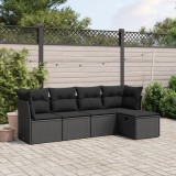 Cumpara ieftin Set mobilier de grădină cu perne, 5 piese, negru, poliratan