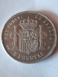 Moneda 5 pesetas argint 1891 Spania foto