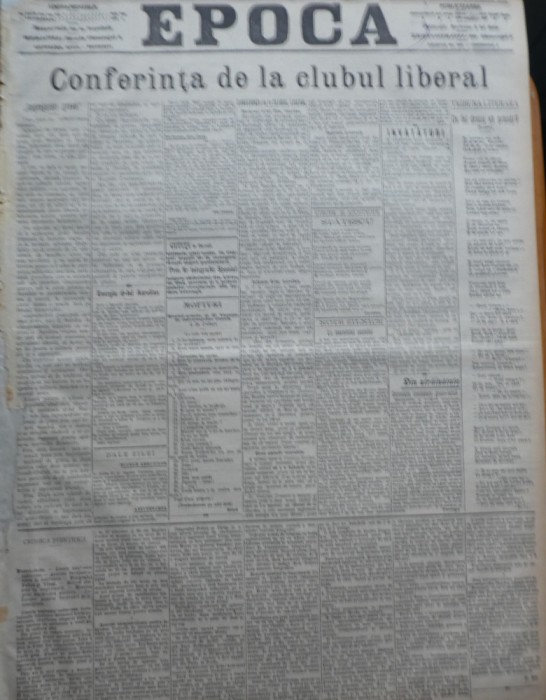 Ziarul Epoca, 10 Noiembrie 1899 ; Conferinta de la Clubul Liberal