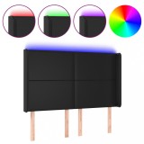 Cumpara ieftin Tablie de pat cu LED, negru, 147x16x118/128 cm, piele ecologica