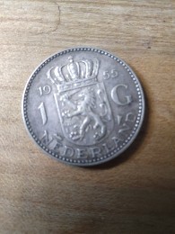 1 G gulden 1955 Nedaeland Olanda Argint 8 grame
