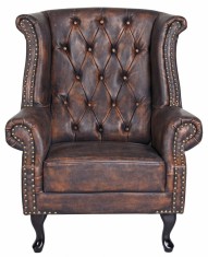 Fotoliu Chesterfield din lemn masiv cu tapiterie maro FHA208