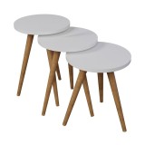 Cumpara ieftin Set de 3 buc masute laterale Perjene melamina alb si picioare din lemn 36.5x36.5x45 cm