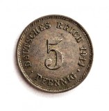 Moneda rara GERMANIA 5 pfennig 1914 ( G ) Wilhelm II km # 11 tiraj mic, Europa