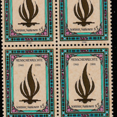 Natiunile Unite Vienna 1988-Drepturile omului,bloc 4 timbre,dant,MNH,Mi.87