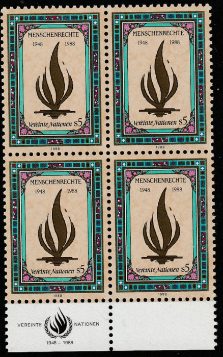 Natiunile Unite Vienna 1988-Drepturile omului,bloc 4 timbre,dant,MNH,Mi.87