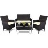 Set Mobilier Gradina Poliratan Maro/Crem: Masa, 2 Fotolii, Canapea - Terasa/Balcon. Rezistent UV & Usor de Curatat. Dimensiuni: Vezi Descriere