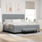 VidaXL Pat Box Spring cu saltea și bancă Gri Deschis 200x200 cm Țesătură