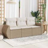 VidaXL Set canapele de grădină, 3 piese, cu perne, bej, poliratan 3221057
