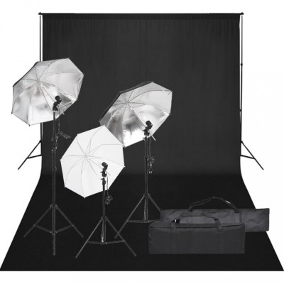 vidaXL Kit studio foto cu set de lumină și fundal foto