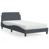 VidaXL Pat cu saltea, Dover, gri &icirc;nchis, 100x200 cm, catifea 3208352