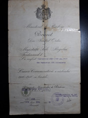 BREVET - FERDINAND - MINISTERU DE RAZBOIU - CRUCEA COMEMORATIVA 1916 - 1918 foto