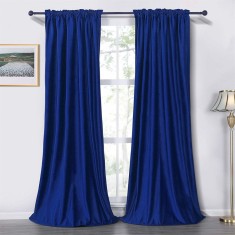 Draperie soft cu rejansa din bumbac cu 4 ate tip fagure, Super, 150x220 cm, densitate 200 g/mp, Albastru