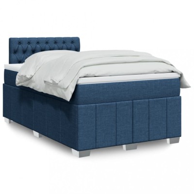 Pat box spring cu saltea, albastru, 120x190 cm, material textil foto