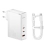 Incarcator priza Fast Charge 3in1 + cablu Type-C Baseus GaN5 Pro, 140W, alb