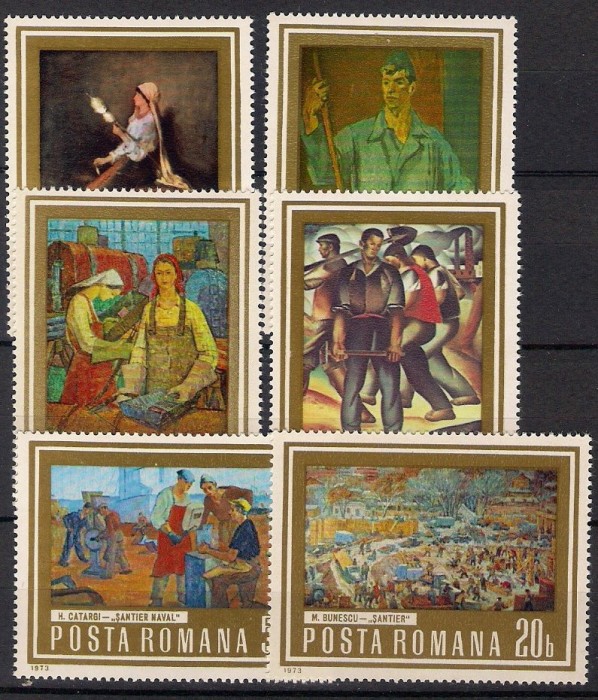 1973 - Reproduceri de arta - munca, serie neuzata