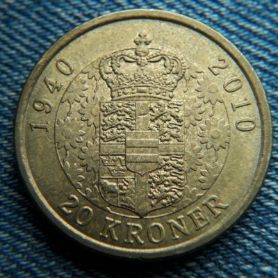 1j - 20 Kroner 2010 Danemarca / moneda aniversara foto