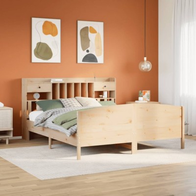 vidaXL Pat cu bibliotecă fără saltea, 180x200 cm, lemn masiv de pin 3323134 foto