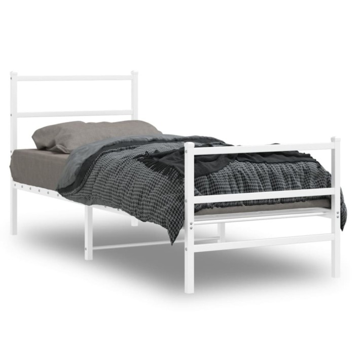 vidaXL Cadru de pat metalic cu tăblie de cap/picioare&nbsp; alb, 75x190 cm