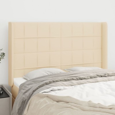 vidaXL Tăblie de pat cu aripioare, crem, 147x16x118/128 cm, textil 3119583 foto