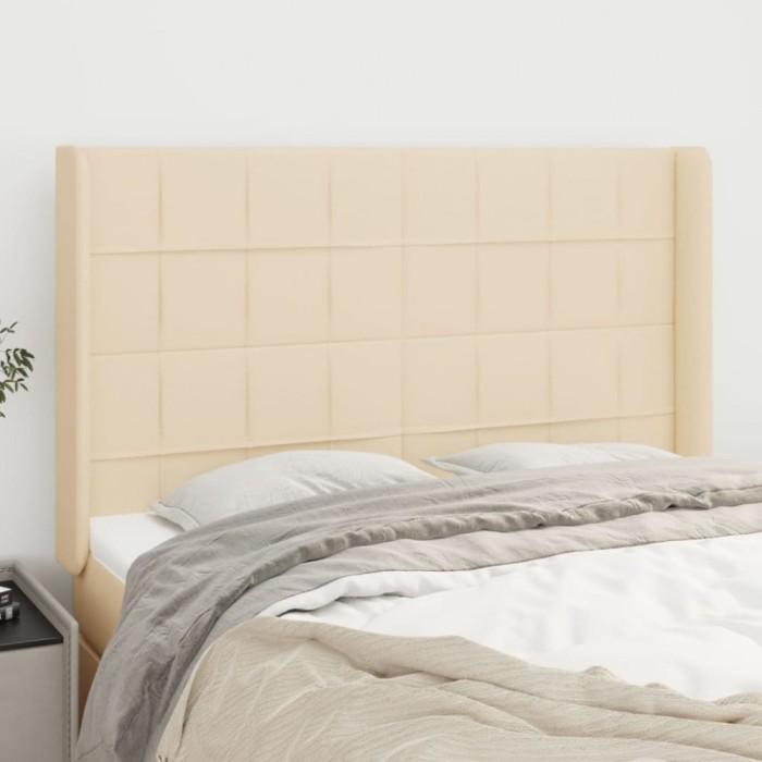 vidaXL Tăblie de pat cu aripioare, crem, 147x16x118/128 cm, textil 3119583