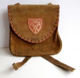 Geanta Vintage Dama Piele Intoarsa Hippie Flower Power 1969 - Defecte (Curea, Lipsa Capsa) 25x25cm