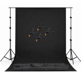 Kit studio, suport fudal reglabil, Negru, 2.6x3m, suport aluminiu, 4 clesti de suport al panzei, geanta de transport
