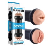 Masturbator dublu LOVETOY Double Side Stroker, simulare vaginală și orală realistă, lungime 22 cm, negru