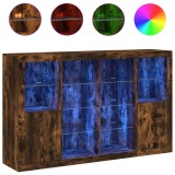 Servanta cu lumini LED, 3 buc., stejar fumuriu, lemn prelucrat