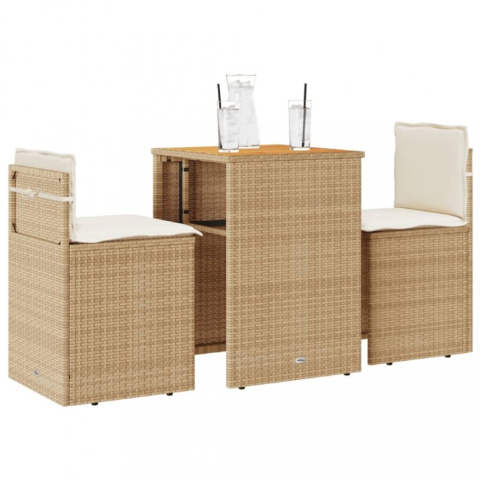 Gossi set bistro cu perne, 3 piese, bej, poliratan