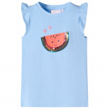 Tricou pentru copii cu m&acirc;neci cu volane, albastru deschis, 140, vidaXL