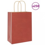 vidaXL Pungi de h&acirc;rtie 250 buc cu m&acirc;nere roșii 21x11x28 cm