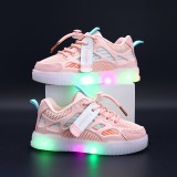 Adidasi roz cu dungi colorate si luminite (Marime Disponibila: Marimea 23), Superbaby
