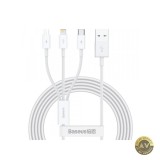 Cablu Incarcare USB-A - Lightning / microUSB / USB-C Baseus Superior 3in1 Series 20W 1.2m Alb CAMLTYS-02