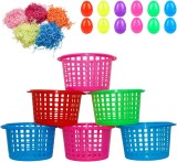 Set de 6 cosuri cu 5 pungi de iarba colorata si 12 oua pentru Paste Holady, plastic, multicolor