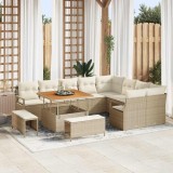 Set de canapea de grădină 12 piese cu perne bej din rattan poli acacia